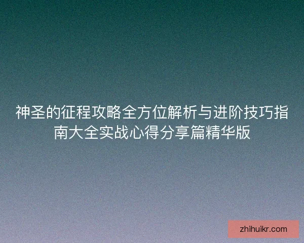神圣的征程攻略全方位解析与进阶技巧指南大全实战心得分享篇精华版